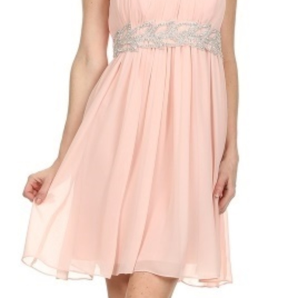 Sheer Blush Strapless Chiffon Rhines Prom - Picture 6 of 14